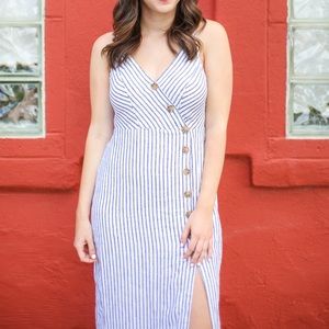 UO Amber Button-Down Linen Midi Dress